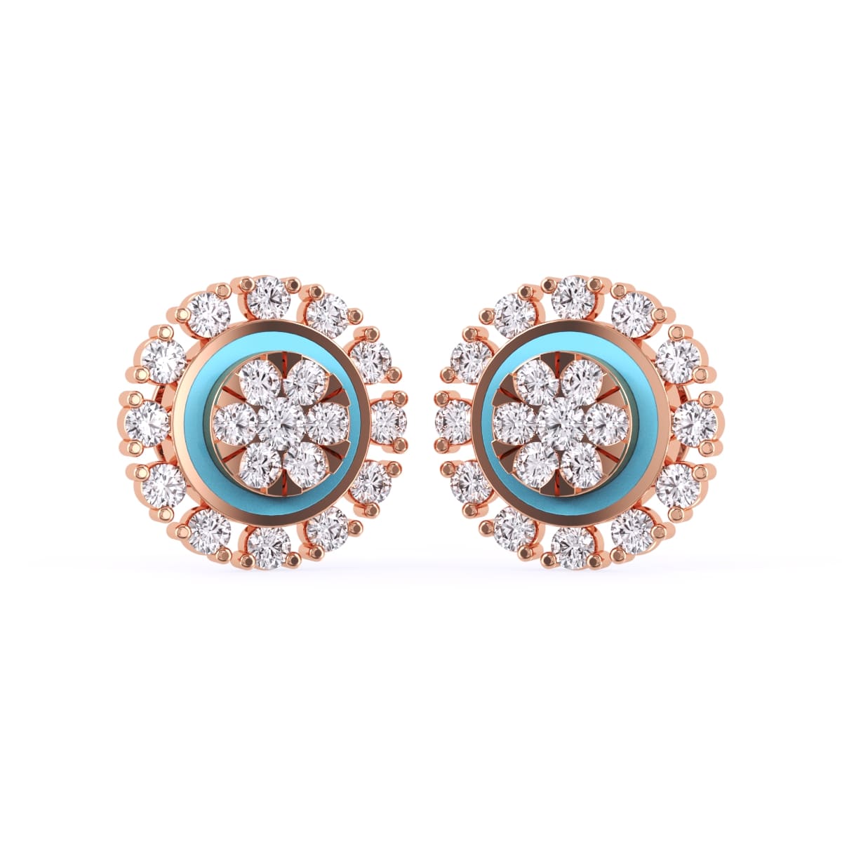 Modern Round Diamond Cluster Studs Earrings